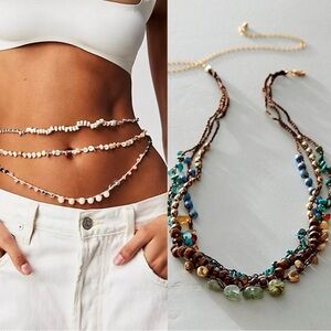 Free People Layered Wild Is The Wind Belly Chain Colorful Hue Mix NWT Bohemian